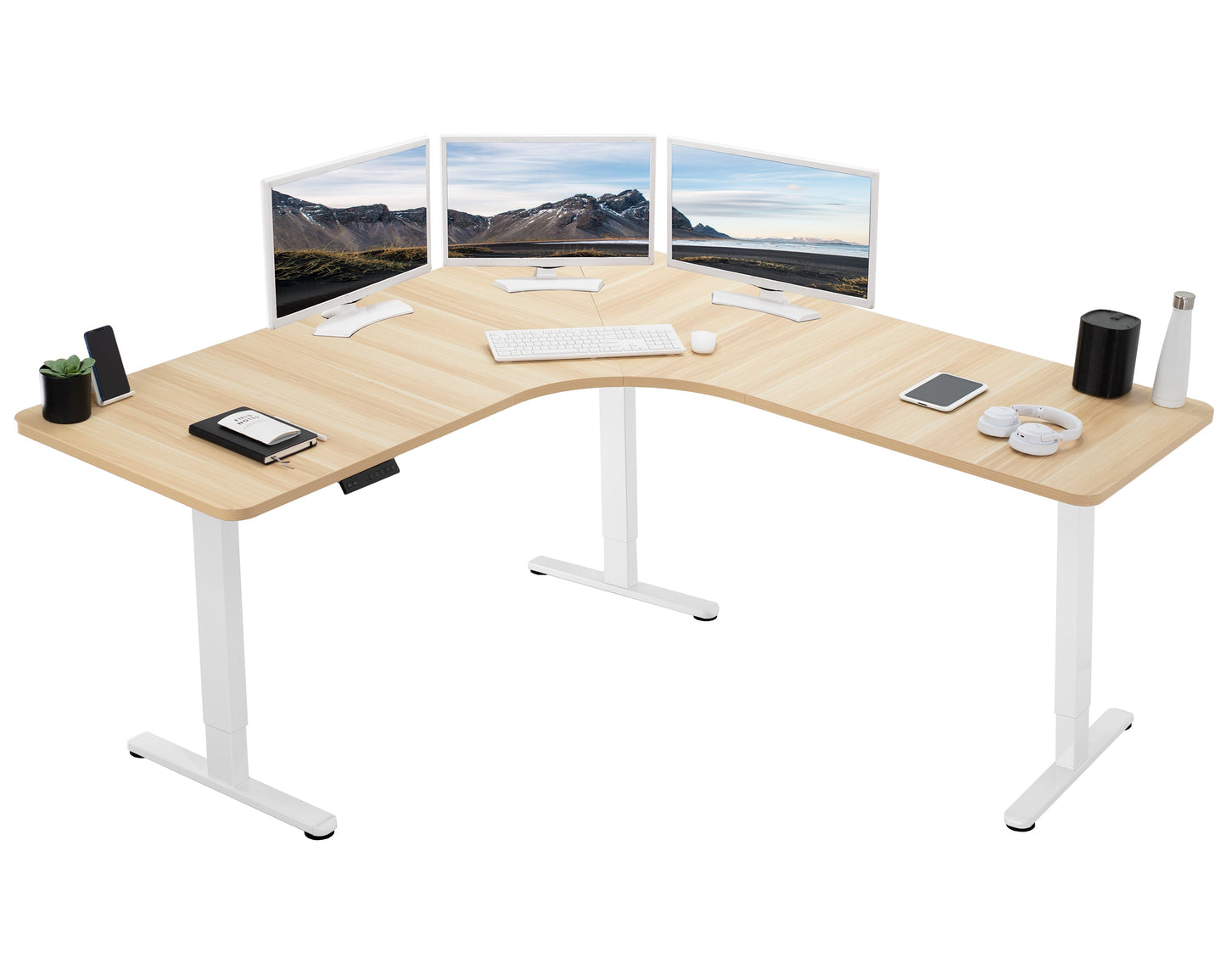 Ergonomic Curved Corner Electric Desk with Triple Motors & One-Touch Memory Control