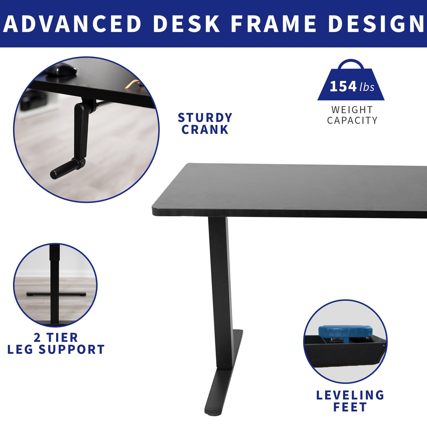 Versatile 43" x 24" Manual Height-Adjustable Desk for Your Ideal Workspace