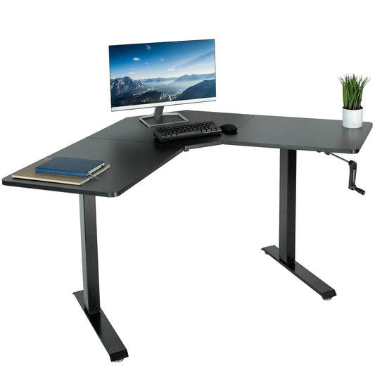 Sleek Black 47" x 47" Corner Desk with Manual Height Adjustment - Perfect for Your Workspace!