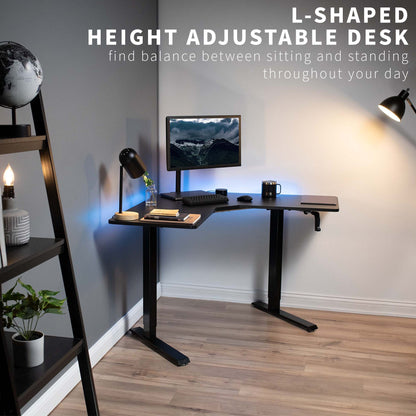 Sleek Black 47" x 47" Corner Desk with Manual Height Adjustment - Perfect for Your Workspace!